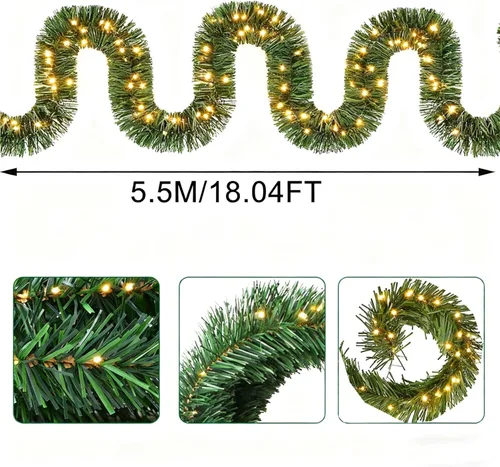 Vista 2 de Paquete de 2 guirnaldas de Navidad con luces de 120 luces LED, decoración de pino artificial, decoración de árbol de Navidad, decoración al aire