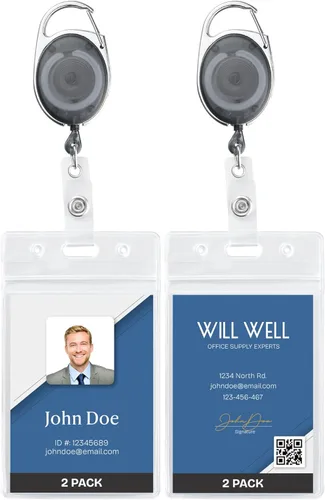 Vista 29 de Will Well Soportes para tarjetas de identificación con clip y llavero, plástico transparente vertical de 2.52 x 3.58 pulgadas, para hasta 3 Negro