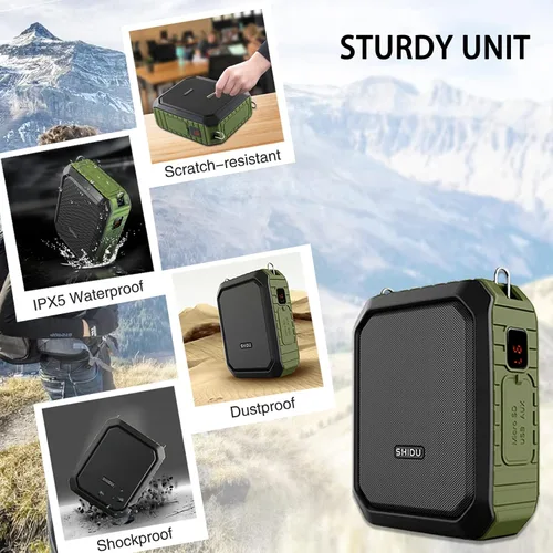 Vista 6 de Amplificador de voz inalámbrico Bluetooth Micrófono para profesor de 18 W, impermeable, amplificador de voz portátil, micrófono recargable