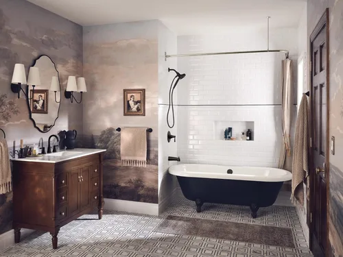 Vista 6 de Moen Ronan 82021BL - Juego de grifo moderno para bañera y ducha con cabezal de ducha desmontable Magnetix, mango de ducha y boquilla de bañera