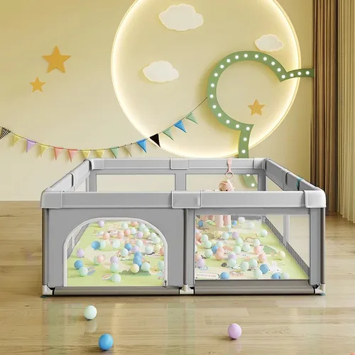 Vista 5 de Corralito para bebés, corralitos de juego para bebés y niños pequeños, mini área de juego con valla para bebés, patio seguro anticaídas con puertas