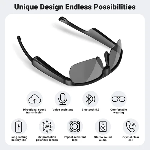 Vista 9 de Gafas inteligentes, gafas de sol polarizadas Bluetooth, micrófono y altavoces integrados, asistente de voz, protección UV, gafas de sol de audio