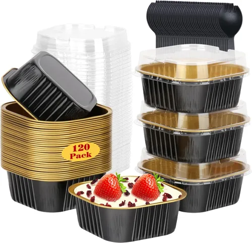 Vista 13 de LNYZQUS - Paquete de 120 mini moldes para pasteles de 10 onzas con tapas