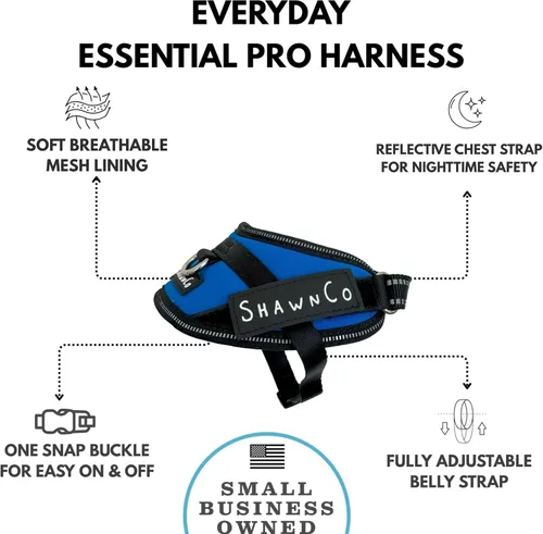 Vista 2 de ShawnCo Essential Pro - Arnés para perro, chaleco sin tirones para mascotas con 3 clips para correa y parches laterales removibles y reflectantes