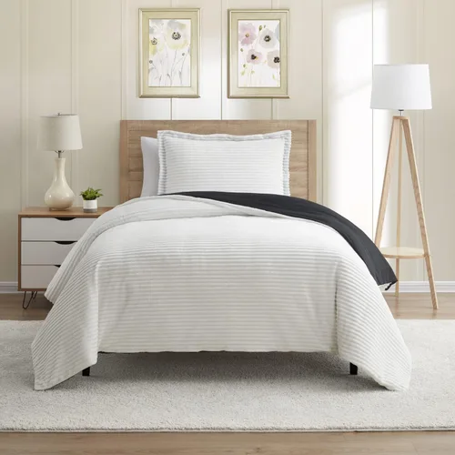 Vista 15 de Nestl Juego de funda de edredón de franela de alta calidad, juego de funda de edredón reversible de 2 piezas con respaldo de microfibra, 1 funda