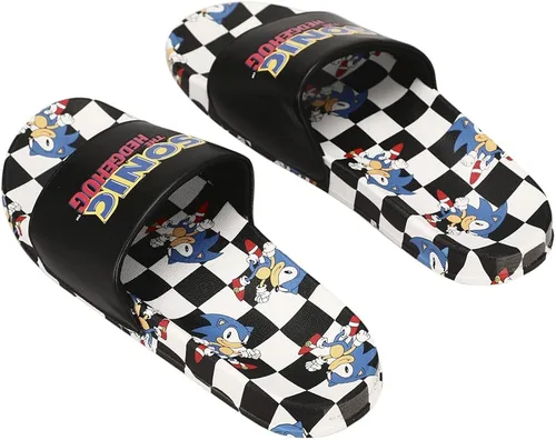 Vista 2 de Sonic The Hedgehog Sonic Dash - Sandalias a cuadros para hombre, color blanco y negro, talla M, Negro, MD (89)