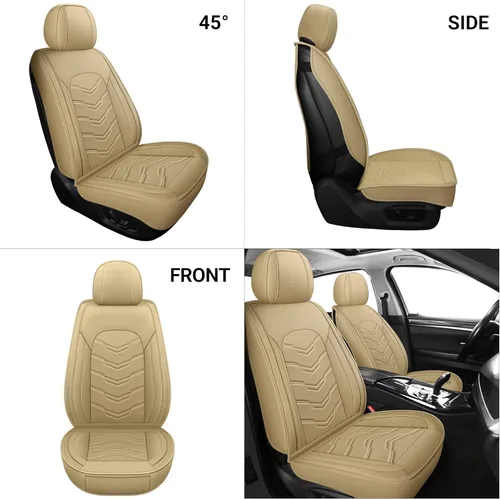 Vista 4 de AOOG Fundas de cuero para asiento de automóvil, 2 piezas delanteras, fundas de asiento transpirables de piel sintética, fundas interiores