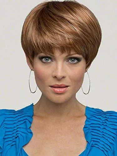 JoAnne - Peluca de color 38 gris oscuro de 5.75 pulgadas, corta corte pixie con flecos, monofilamento sintético, con flequillo, capas de cabello