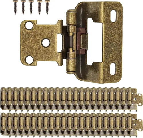 Vista 19 de Bisagras de puerta de gabinete de envoltura parcial de 1/2 pulgada, bisagra de gabinete de cierre automático de latón antiguo para puertas