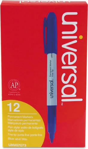 Universal UNV07073 - Marcador permanente estilo bolígrafo de punta fina (1 docena), color azul