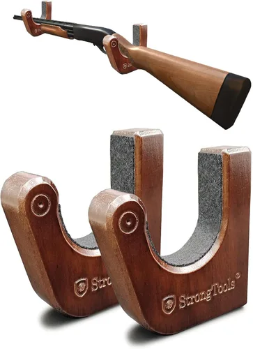 StrongTools Estante para armas de madera dura para arco de rifle y escopeta, soporte de pared de madera maciza, exhibiciones de rifle y pistola de
