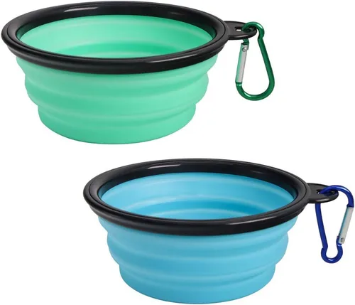 SLSON Tazón plegable para mascotas, paquete de 2 cuencos plegables de silicona para mascotas, plegable expandible para alimentación de perros y