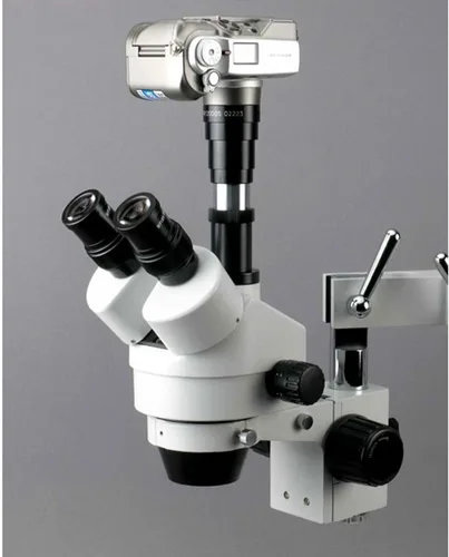 Vista 6 de AmScope Microscopio de zoom estéreo trinocular profesional SM-3TX, oculares WH10x, aumento de 3.5X-45X, objetivo de zoom 0.7X-4.5X, iluminación