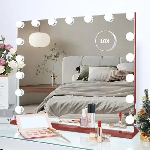 Vista 10 de HOMPEN Hollywood Vanity Mirror Makeup Mirror with Lights, Touch Screen, 3 Color Modes Frameless Tabletop Mirror with 17 Dimmable Bulbs, Green