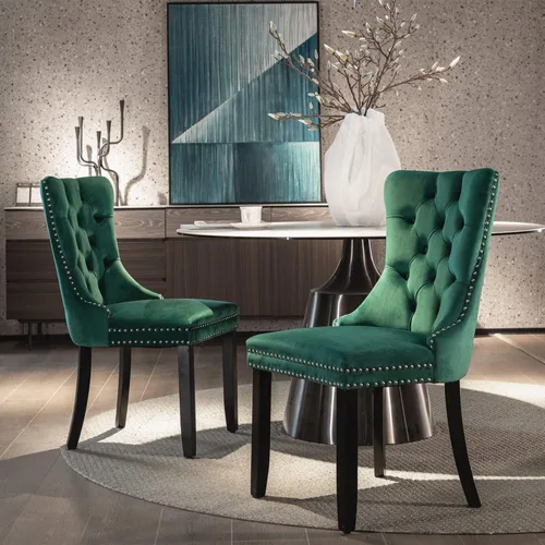 Vista 134 de Juego de 2 sillas de comedor modernas para sala de estar, cocina, patas de madera maciza, cojín acolchado de tela de lino, asiento y respaldo