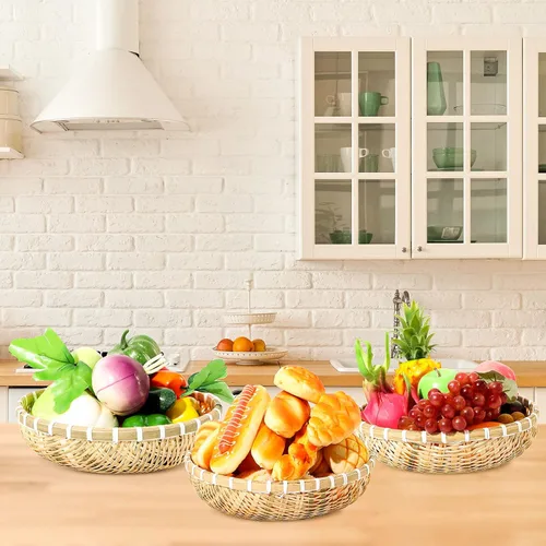 Vista 4 de Geelin 5 cestas de pan de bambú tejidas de 5 tamaños para colgar en la pared en forma de U, cesta redonda de pared decorativa para alimentos