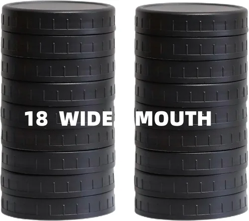 Vista 10 de Jumterlee Paquete de 9 tapas negras de boca ancha para tarros Mason con anillos de silicona, tapas de plástico para frascos Mason, tapas