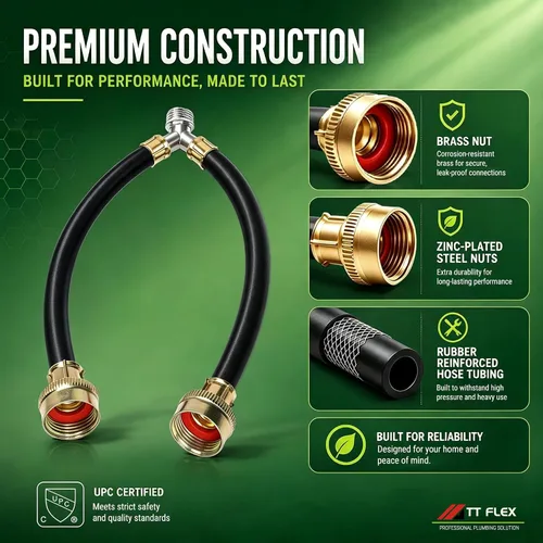 Vista 5 de TT FLEX Conector de manguera mezcladora en Y para lavadora de goma, accesorios de 3/4", longitud de 1 pie (12")