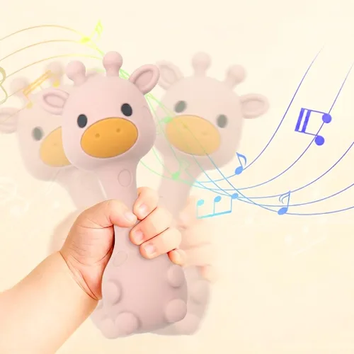 Vista 3 de Juguete de sonajero de silicona para bebés Mordedor de silicona de grado alimenticio Fácil de agarrar Sin BPA (lila polvoriento)