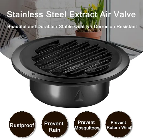 Vista 5 de Zonon Paquete de 4 rejillas de ventilación redondas negras de 6 pulgadas para secadora de acero inoxidable con pantalla de malla para el hogar