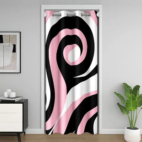 Vista 13 de Cortina de puerta con diseño de remolinos azules, negros y blancos, 1 panel de 34 pulgadas de ancho x 80 pulgadas de largo, cortinas opacas