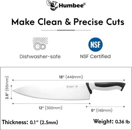 Vista 4 de Cuchillo de chef de 12 pulgadas, hoja de acero inoxidable de alto carbono certificada NSF – Mango ergonómico codificado por colores, cuchillo