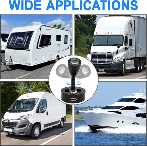 Vista 7 de Luces Interiores para RV, Lámpara LED de 12V con Puerto USB, Luz de Lectura para RV Regulable Táctil, Luz de Cabecera Blanca Cálida para Camper
