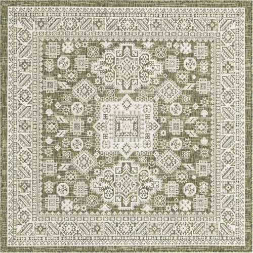 Vista 247 de Unique Loom Outdoor Aztec Collection Alfombra de área - Chalca (10 pies, redonda, azul/marfil)