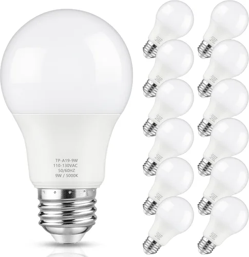 Maylaywood foco LED A19, equivalente a 60 W, foco LED blanco de día 5000K, 850 lúmenes, base E26, no regulable, foco LED blanco brillante de 9 W,