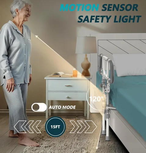 Vista 5 de Rieles de cama plegables para adultos mayores, riel de asistencia lateral de cama para personas mayores con rieles de protección extensibles