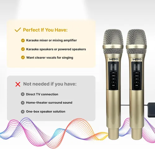 Vista 8 de ImPro UHF-88II Micrófonos inalámbricos UHF profesionales (negro) con potenciador vocal (triple, bajo, eco, control de volumen)