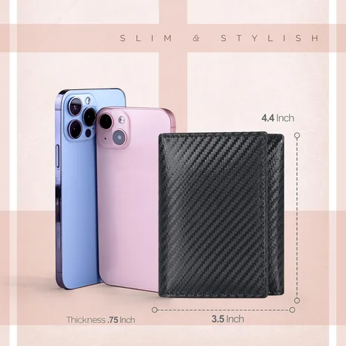 Vista 4 de ESTALON Slim RFID Wallets for Men - Genuine Leather Front Pocket Trifold Wallet