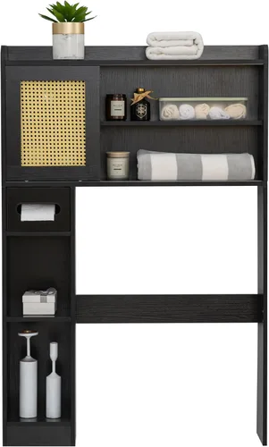 Vista 16 de Armario de almacenamiento de 6 niveles sobre el inodoro, estante independiente para ahorrar espacio sobre el inodoro con estantes ajustables, puerta