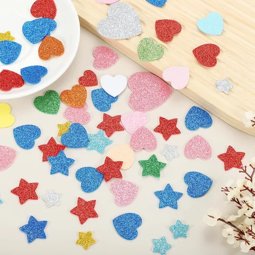Vista 5 de MECCANIXITY 60 calcomanías de espuma con purpurina de 1 pulgada autoadhesivas en forma de corazón para suministros de manualidades, bricolaje