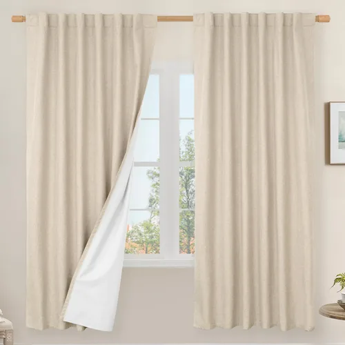 Vista 163 de LAMIT Cortinas opacas cortas de lino de 30 pulgadas para ventanas de cocina sobre el fregadero, cortinas de café texturizadas de lino marfil
