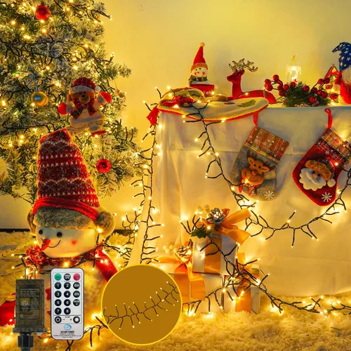 Vista 8 de Tira de luces de Navidad conectables de 100 LED de 42 pies, 13 modos, para interiores y exteriores, cable verde extensible, luces blancas frías