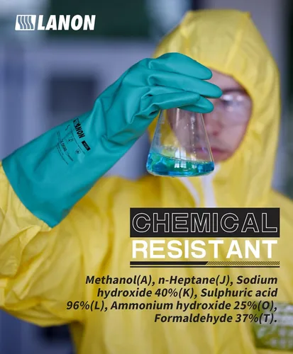 Vista 2 de LANON 3 pares de guantes de nitrilo resistentes a productos químicos, guantes de goma reutilizables de alta resistencia, protección contra ácidos