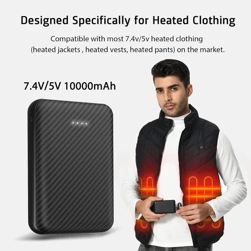 Vista 2 de Chaleco calefactable de 7.4 V 7.2 V chaleco calefactado, paquete de baterías, 5 V2 A, recargable, 10000 mAh, batería para chalecos con calefacción