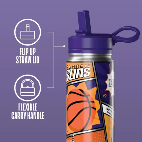 Vista 75 de Hydrapeak x NBA Los Angeles Lakers Botella de agua de 591 ml de acero inoxidable, botella deportiva con doble pared aislada con licencia