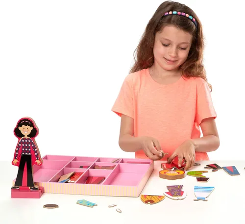Vista 8 de Melissa & Doug Abby and Emma - Juego de muñecas magnéticas de madera para vestir (más de 55 piezas), muñecas magnéticas, juegos de simulación