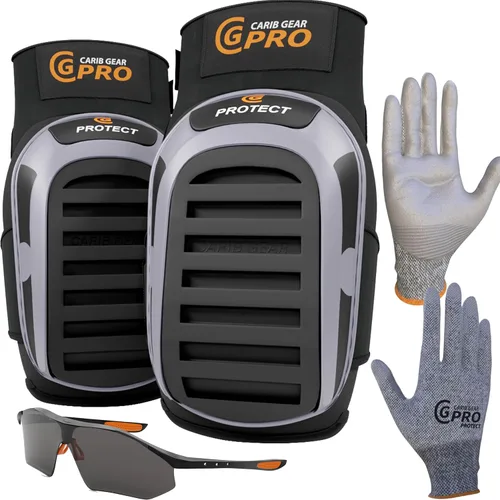 CARIB GEAR PRO Rodillera de Construcción Profesional para Hombre para Trabajo - Almohadilla de Servicio Pesado, Cojín de Gel y Espuma Extra Grueso
