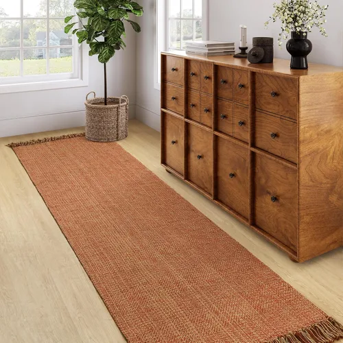 Vista 90 de Collive - Tapete de pasillo de cocina, 2 x 4.3 pies, tejido a mano, reversible, lavable, de algodón, color blanco/beige, para baño, pasillo