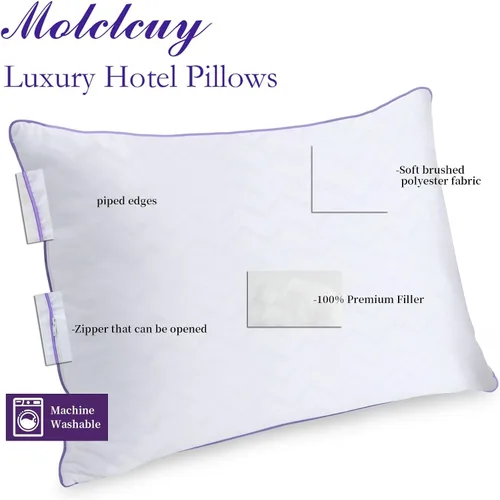 Vista 2 de MOLCLCUY Juego de 2 almohadas de cama de tamaño estándar, almohada de la colección de hotel para dormir de lado y de espalda, relleno de microfibra