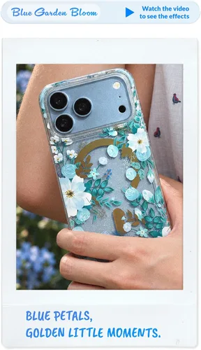 Vista 3 de LONLI Hue - Funda para iPhone 18 Pro y 17 Pro, diseño botánico floral azul
