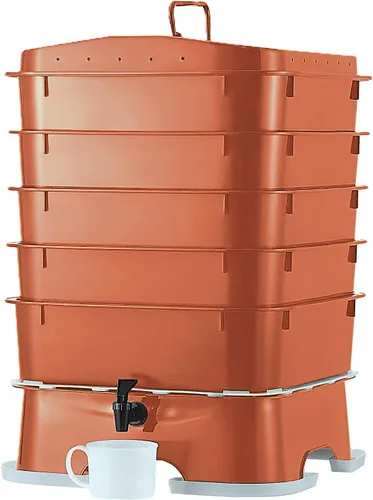 Vista 6 de The Original VermiHut® Plus compostador de gusanos de 5 bandejas - Verde oscuro Contenedor de vermicompostaje para interiores y exteriores