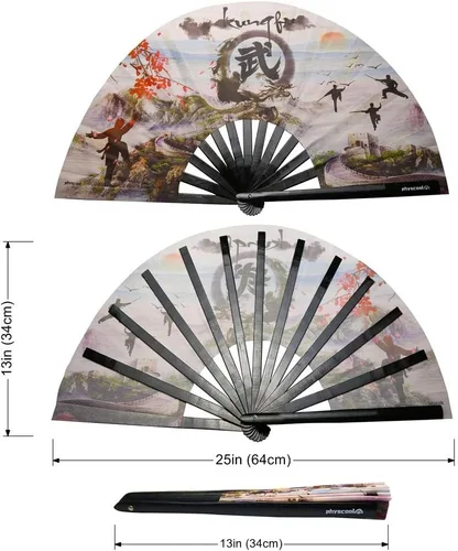 Vista 3 de Ventilador de estilo chino de tela de nailon y bambú plegable ventilador de mano Tai Chi con bolsa premium (kung fu)