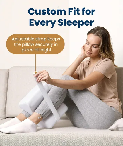 Vista 5 de Everlasting Comfort Almohada de rodilla de espuma viscoelástica para personas que duermen de lado, alivio del dolor de ciática, correa ajustable