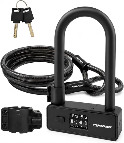 Bike U Lock Combinación de 4 dígitos antirrobo con cable de acero de 6 pies y soporte