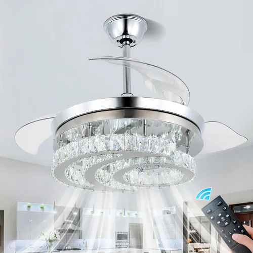 Vista 10 de FRIXCHUR Ventiladores de techo candelabro de 42 pulgadas, candelabros ventilador regulables, ventiladores de techo candelabro LED de cristal
