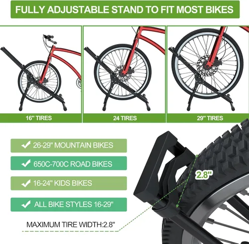 Vista 3 de RELIANCER Soporte de almacenamiento ajustable para bicicletas, estante de estacionamiento para bicicletas, soporte de rueda de bicicleta estable